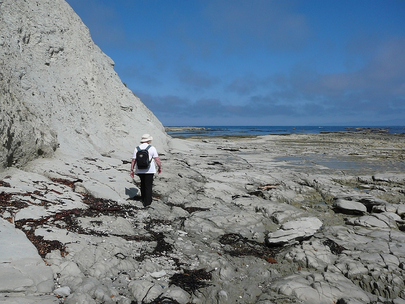 P1010990.JPG - Limestone cliffs and beach: Sue
